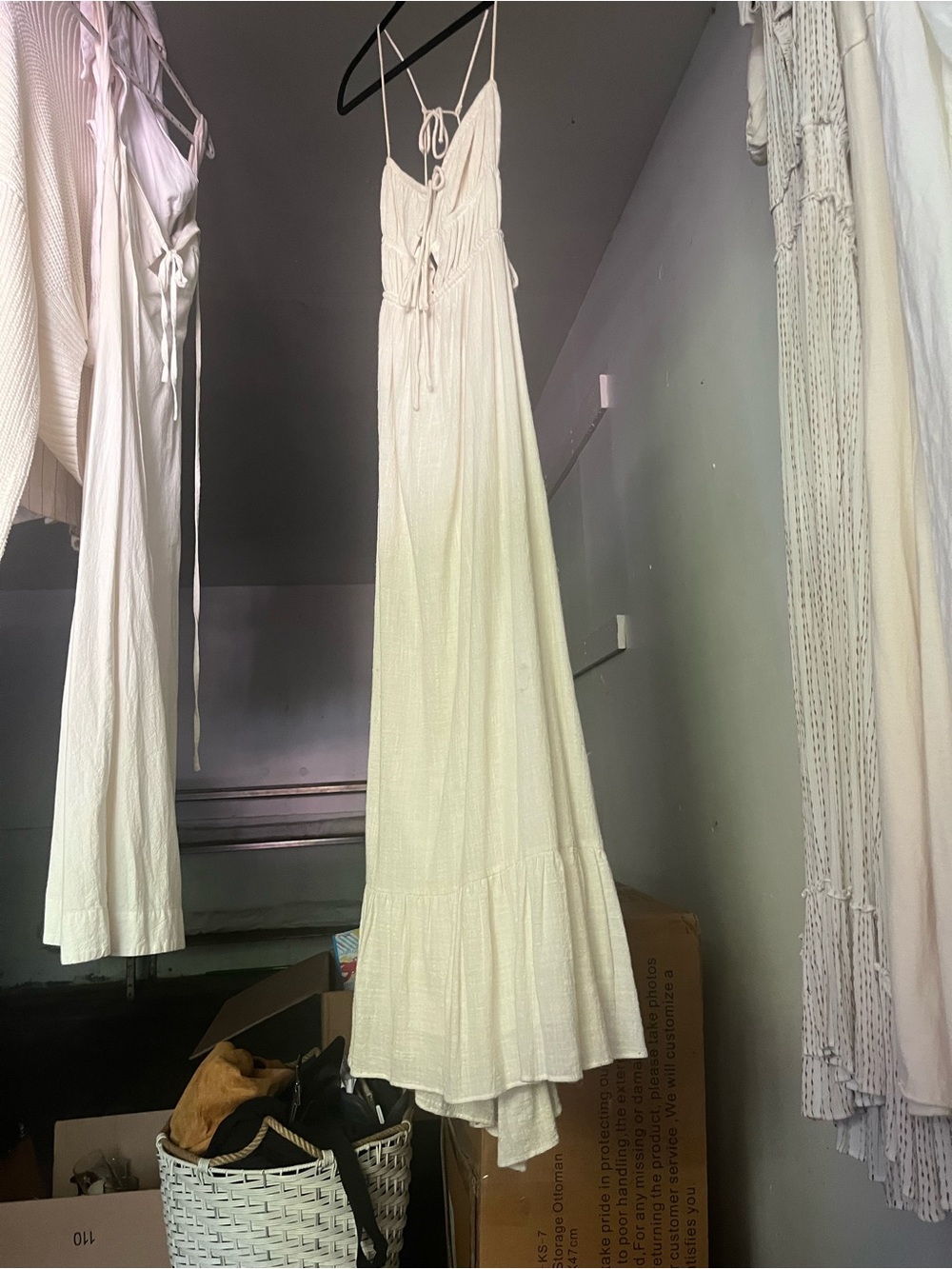 Cream Maxi Sundress with Tie-Front and Adjustable Straps